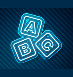 Glowing Neon Line Abc Blocks Icon Isolated