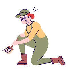 Female Archaeologist With Brush Semi Flat Rgb