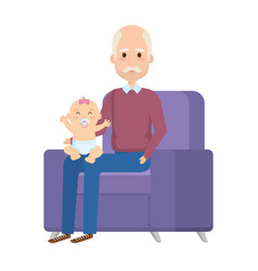 Grandfather Lifting Little Baby In Sofa