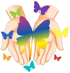 Rainbow Butterfly On Human Hands