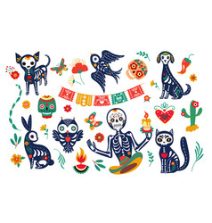 Mexican Animal Skulls Festive Dog Bird Cat