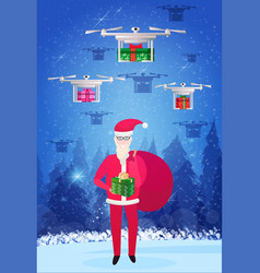 Santa Claus Holding Gift Box Sack Drone Delivery