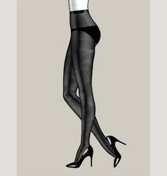 Legs Standing Woman In Black Pantyhose