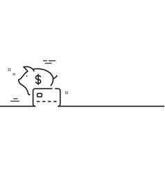 Piggy Bank Line Icon Credit Card Sign