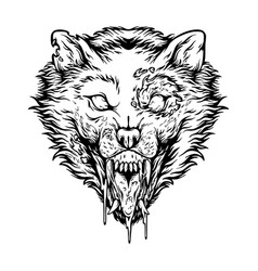 Creepy Monster Wolf Head Monochrome