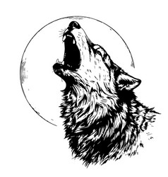 Wolf Howls At The Moon Sketch Hand Drawn