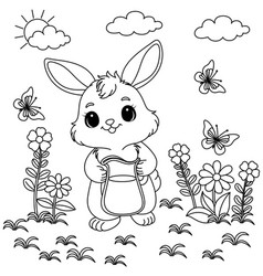 Cute Rabbit Watering Flowers Coloring Page Easter