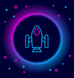 Glowing Neon Line Rocket Ship Icon Isolated