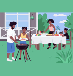 African Family Barbecue Flat Color