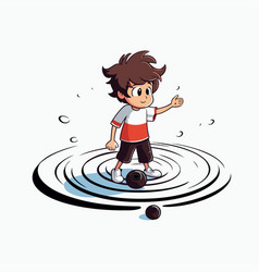 Cartoon Little Boy Playing With A Ball In Water