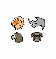 Stiff Art Style Of Lion Rhino And Dog