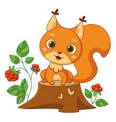 Cute Squirrel Sitting On Stump Cartoon