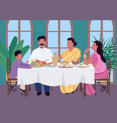 Indian Family Meal Flat Color