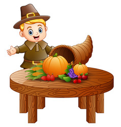 Pilgrim Boy With Cornucopia Of Fruits And