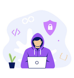 Programmer In Hoodie With Laptop Flat