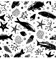 Sealife Linocut Style Nautical Pattern