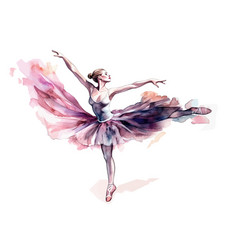 Watercolor Dancing Ballerina In Aerial Flying