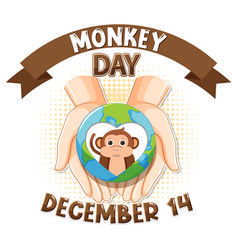 Monkey Day Text With Cartoon Character