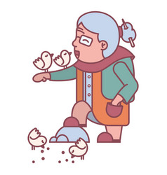 Grandma Character Feeding Birds Flat