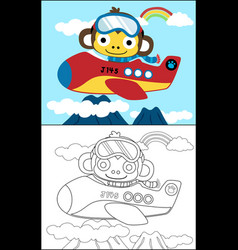 Cartoon Funny Monkey On Airplane