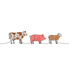 Farm Animals One Line Colored Continuous Drawing