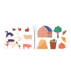 Set Of Farm Icons Cow Pig Sheep And Chicken Dog