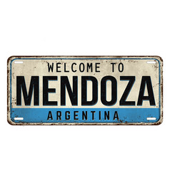 Welcome To Mendoza Vintage Rusty Metal Plate