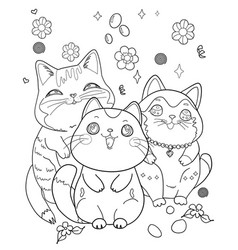 Cats Cartoon Kawaii Coloring Page For Kids