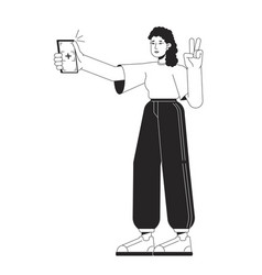 Millennial Girl Taking Selfie Full Body Bw Spot