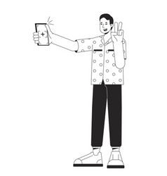 Generation Z Boy Taking Selfie Full Body Bw Spot