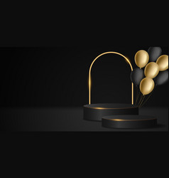 3d Luxurious Black And Golden Shiny Podium