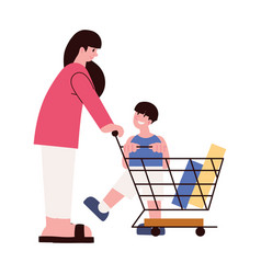 Woman And Son In Shopping Cart