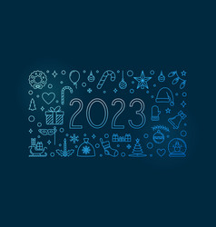 2023 Xmas And New Year Line Horizontal Blue Banner