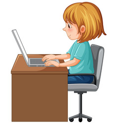 A Girl Using Laptop Cartoon