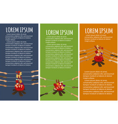 Picnic Poster Set With Human Hands Around Campfire