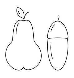 Set Of 2 Contour Drawing Seasonal Fruit Pear