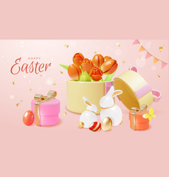 3d Happy Easter Concept Banner Poster Card Cartoon