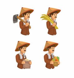 Farmer Worker Character Set Cartoon