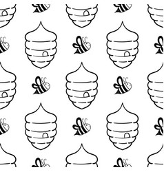 Hand Drawn Seamless Pattern Of Bees And Honeycomb