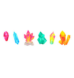 Colorful Crystal Gems Set On White Background