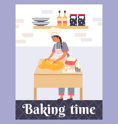 Baking Time Poster With Woman Making Bread