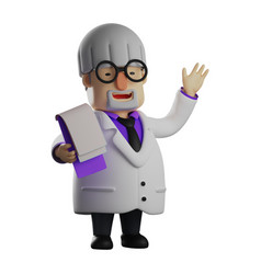 3d Professor Cartoon Waving Hand