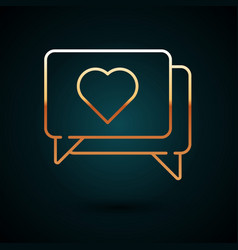 Gold Line Like And Heart Icon Isolated On Dark