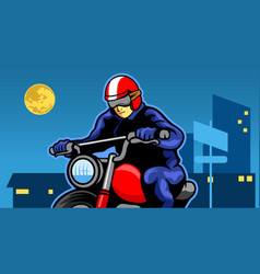 Motor Biker At City Night