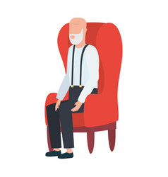 Cute Old Man Seated In Sofa Character