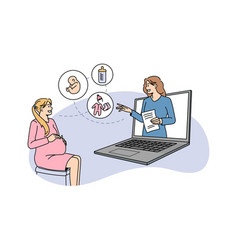 Pregnant Woman Talk Online On Computer