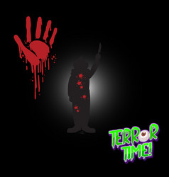 Terror Time Logo With Bloody Hand Print And Clown