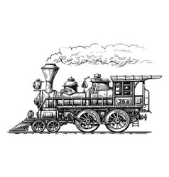 Vintage Train Retro Steam Locomotive Sketch