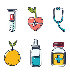 Handdrawn Health Medicine Icons Set Test Tube