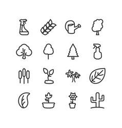 Tree And Plant Line Icon Set With Cactus River